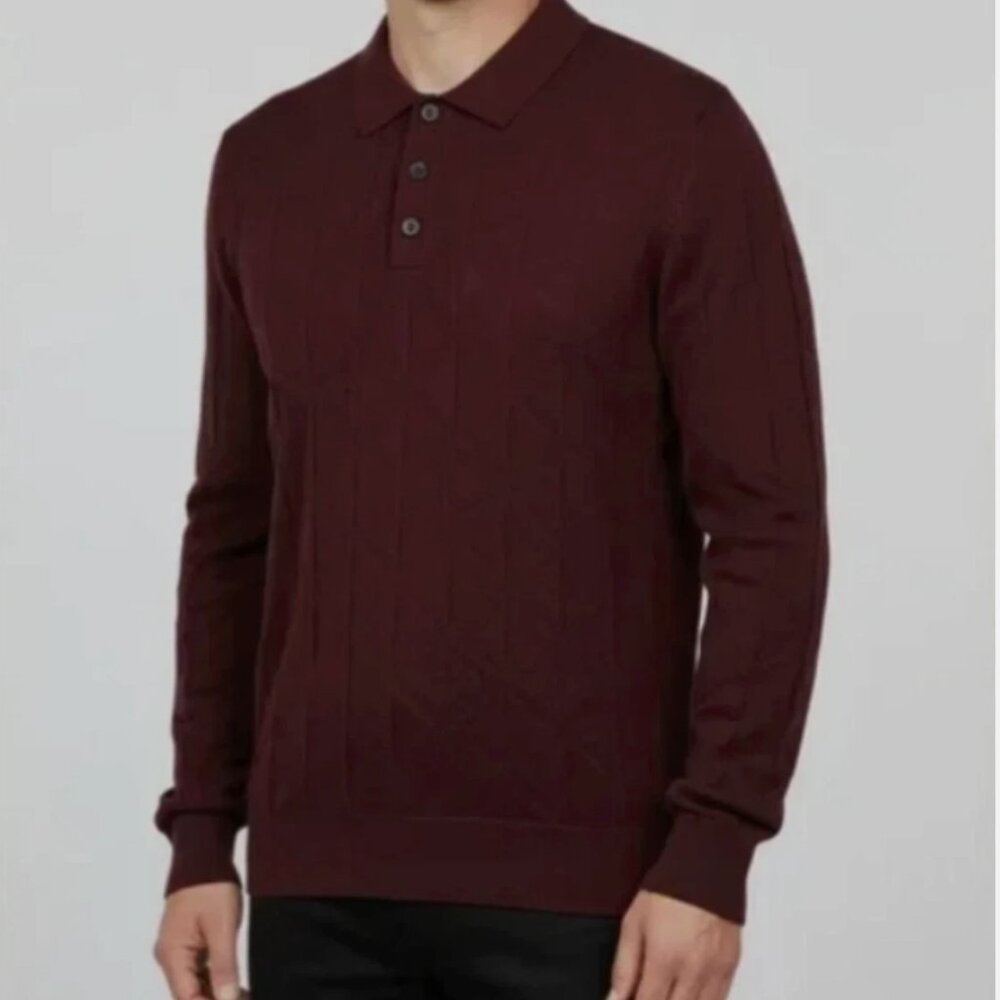Karl Lagerfeld Men Polo Sweater Long Sleeve Burgundy Size XXL